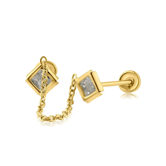 14 Karat Yellow Gold 6mm Bezel Edge Screw Back Earring