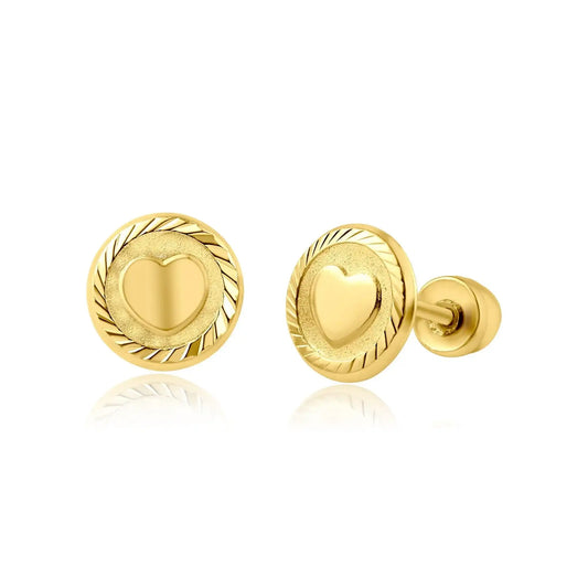 14 Karat Yellow Gold Heart Screw Back Earring