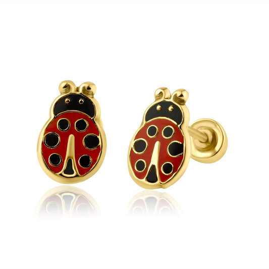 14 Karat Yellow Gold Lady Bug Screw Back Earring