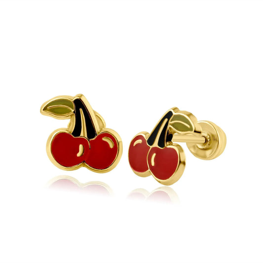 14 Karat Yellow Gold Cherry Screw Back Earring