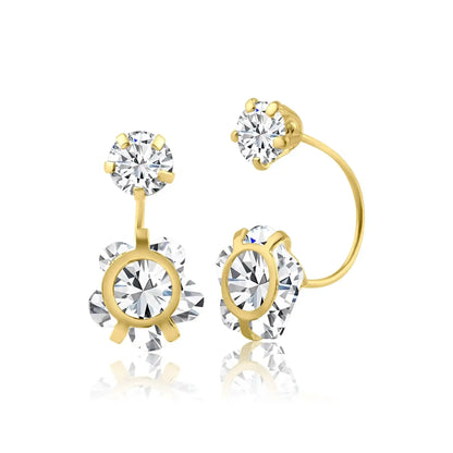 14 Karat Yellow Gold Flower Front and Back Earring