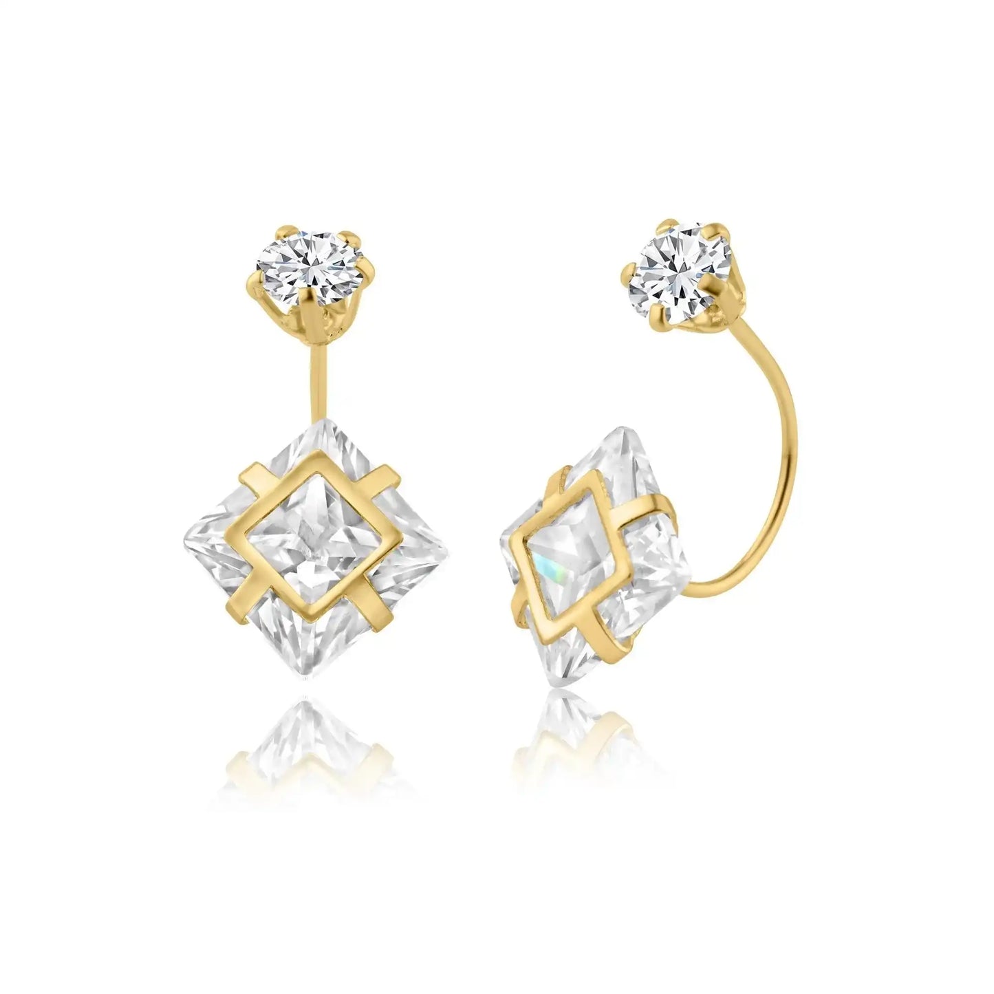 14 Karat Yellow Gold Square Front and Back Earring