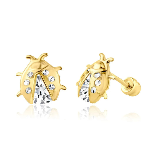14 Karat Yellow Gold Lady Bug Screw Back Earring