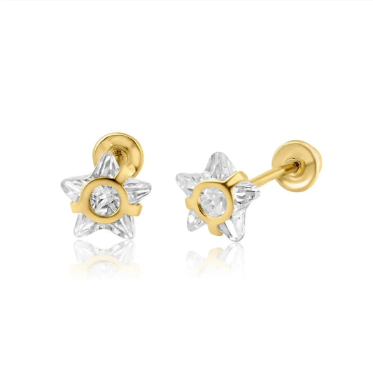 14 Karat Yellow Gold Star Screw Back Earring