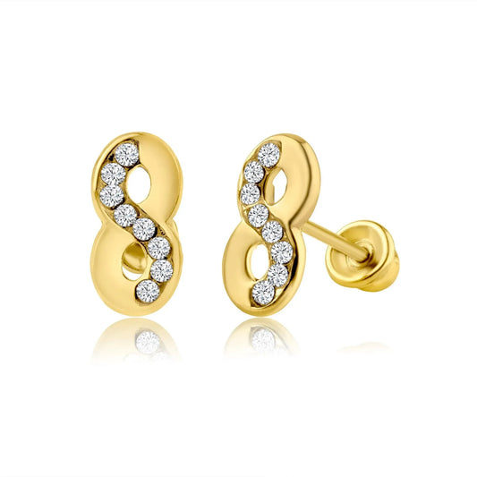 14 Karat Yellow Gold Infinity CZ Screw Back Earring