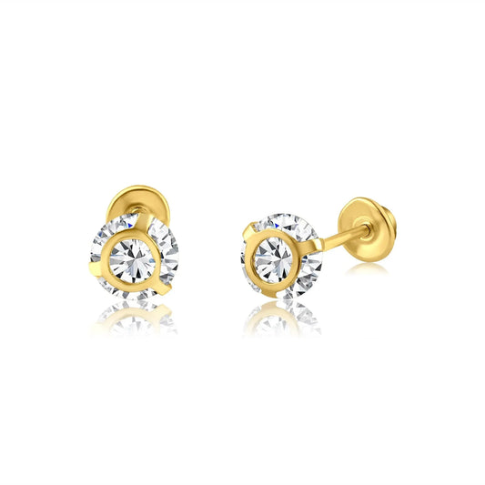 14 Karat Yellow Gold 4mm Bezel Edge CZ Screw Back Earring
