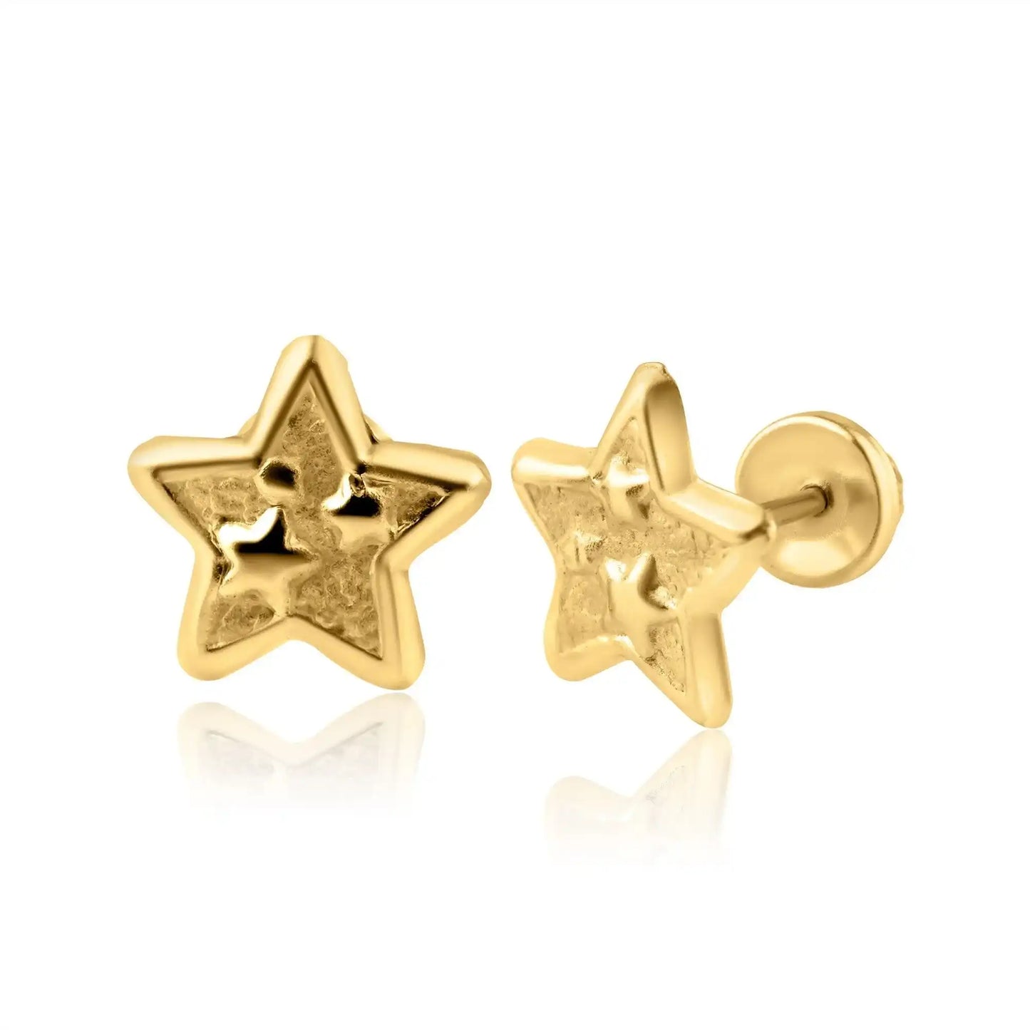 14 Karat Yellow Gold Star Screw Back Earring