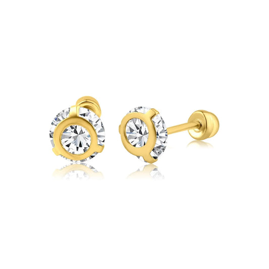 14 Karat Yellow Gold 5mm Bezel CZ Screw Back Earring
