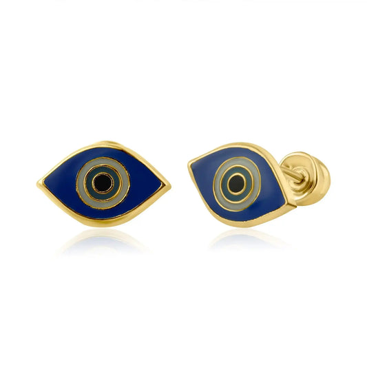 14 Karat Yellow Gold Evil Eye Screw Back Earring