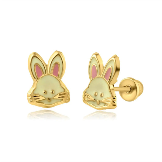 14 Karat Yellow Gold Bunny Screw Back Earring