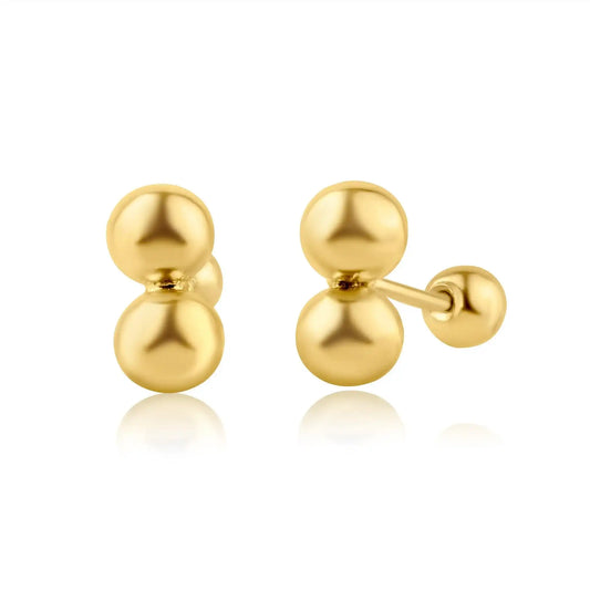 14 Karat Yellow Gold Double Ball Screw Back Earring
