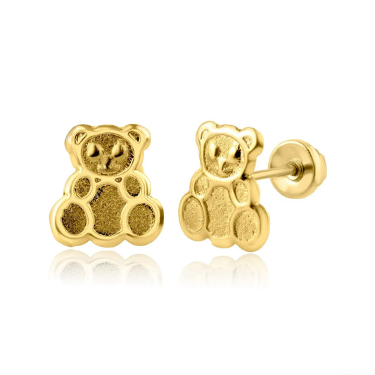 14 Karat Yellow Gold Teddy Bear Screw Back Earring