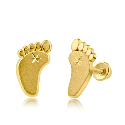 14 Karat Yellow Gold Feet Screw Back Earring