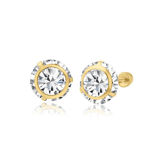 14 Karat Yellow Gold 7mm Bezel Edge Screw Back Earring