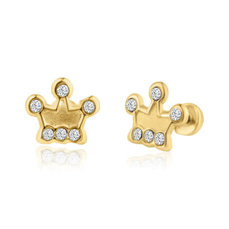 14 Karat Yellow Gold CZ Crown Screw Back Earring