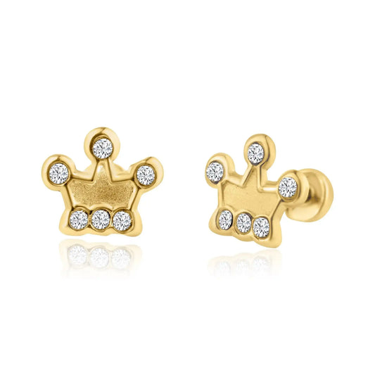 14 Karat Yellow Gold CZ Crown Screw Back Earring