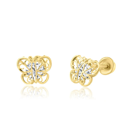 14 Karat Yellow Gold CZ Butterfly Screw Back Earring
