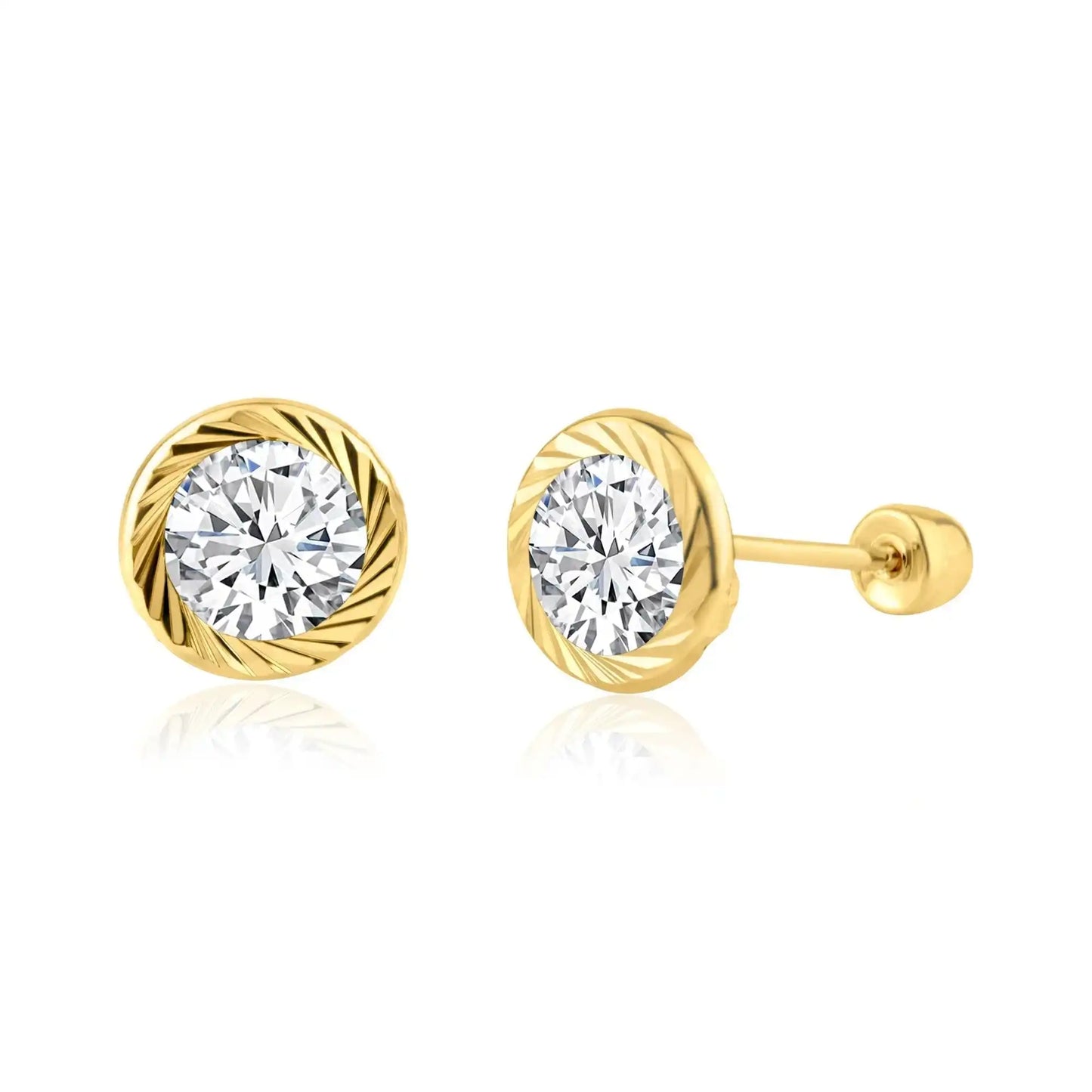 14 Karat Yellow Gold CZ DC Bezel Screw Back Earring