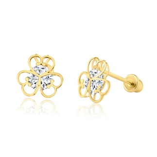 14 Karat Yellow Gold CZ Open Flower Screw Back Earring