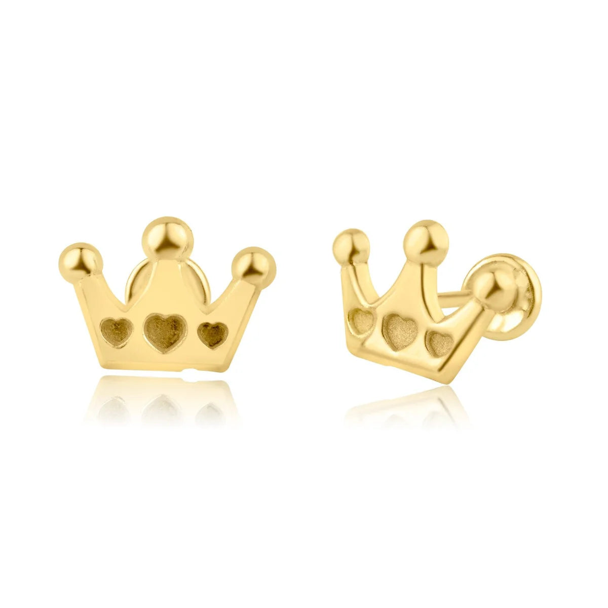 14 Karat Yellow Gold Heart Crown Screw Back Earring