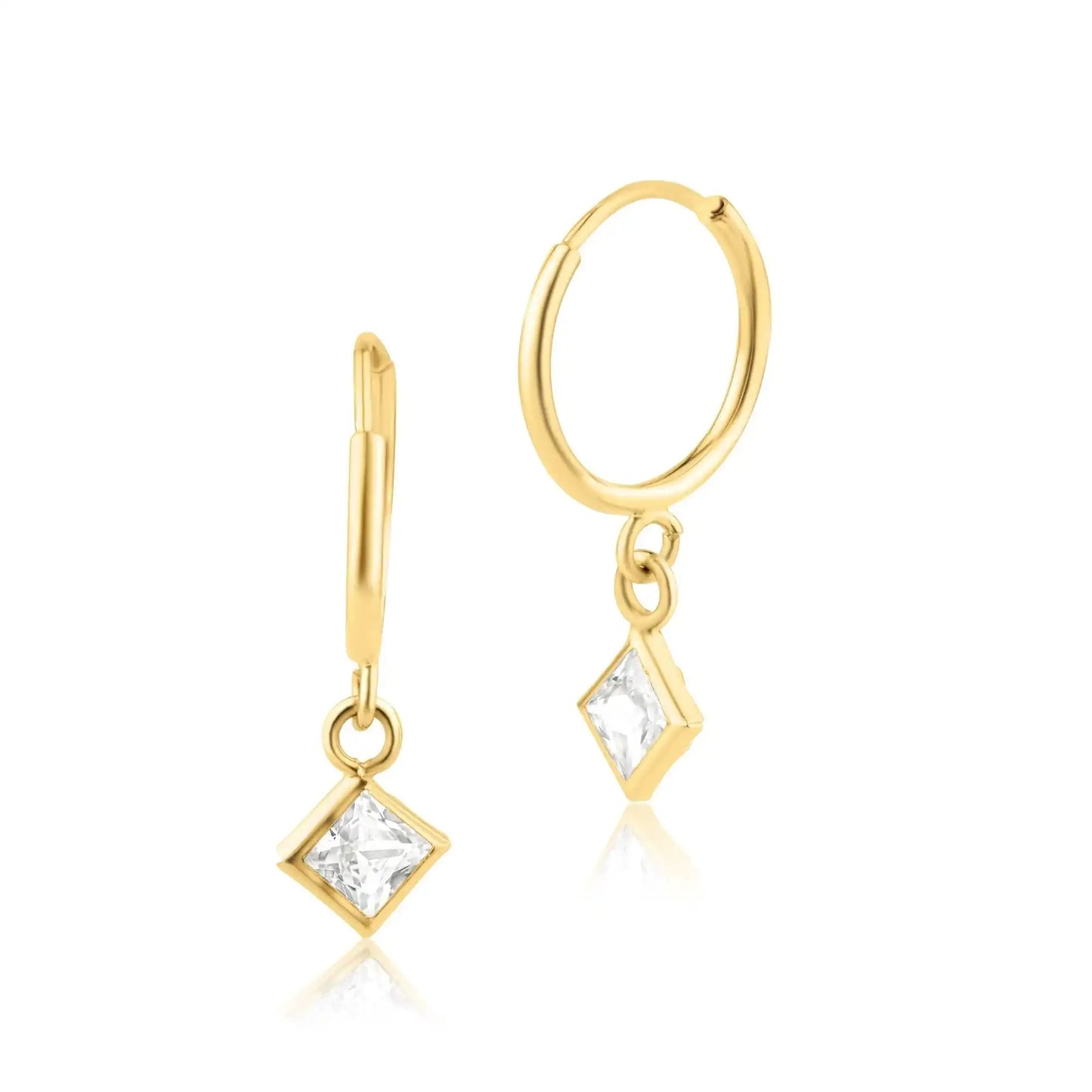 14 Karat Yellow Gold CZ Huggie Hoop Dangling CZ Earring