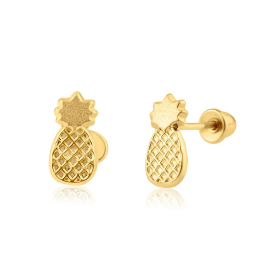 14 Karat Yellow Gold Pineapple Screw Back Earring
