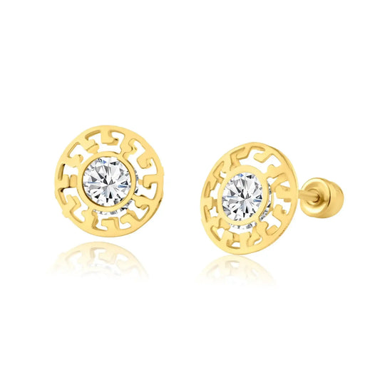 14 Karat Yellow Gold CZ Celtic Design Screw Back Earring