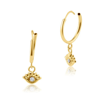 14 Karat Yellow Gold Dangling Eye Hoop Earring