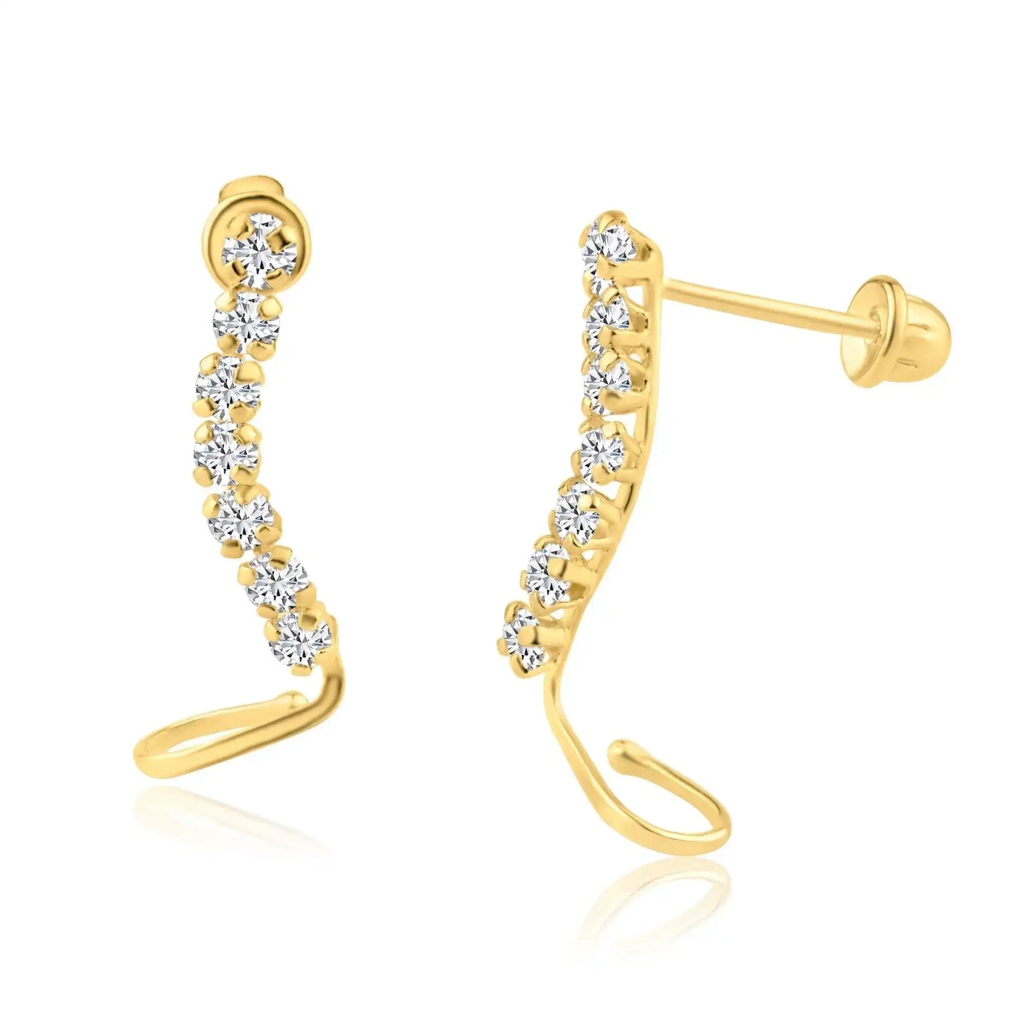14 Karat Yellow Gold CZ Crawler Screw Back Earring