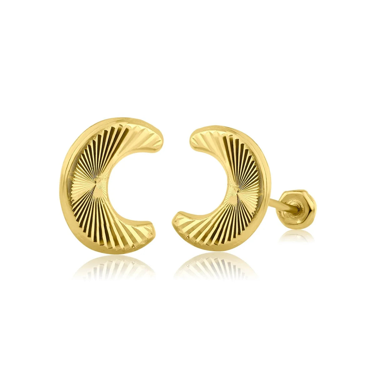 14 Karat Yellow Gold Crescent Stud Screw Back Earring