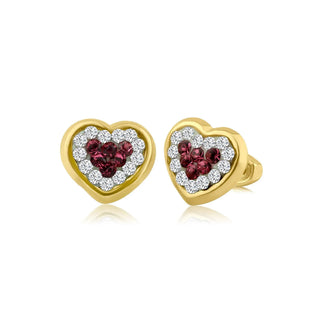 14 Karat Yellow Gold Ruby Heart Stud Screw Back Earring