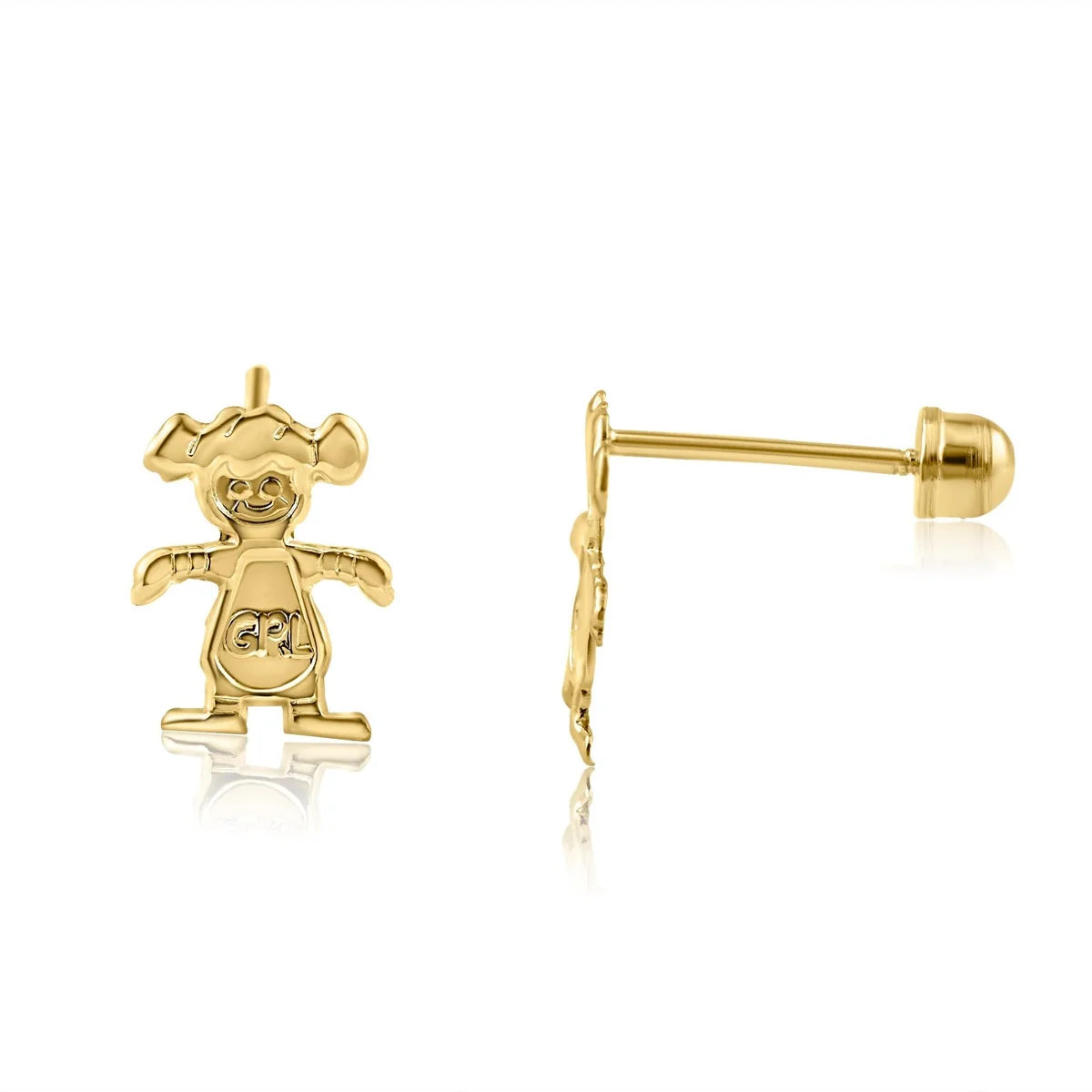 14 Karat Yellow Gold Girl Screw Back Stud Earring