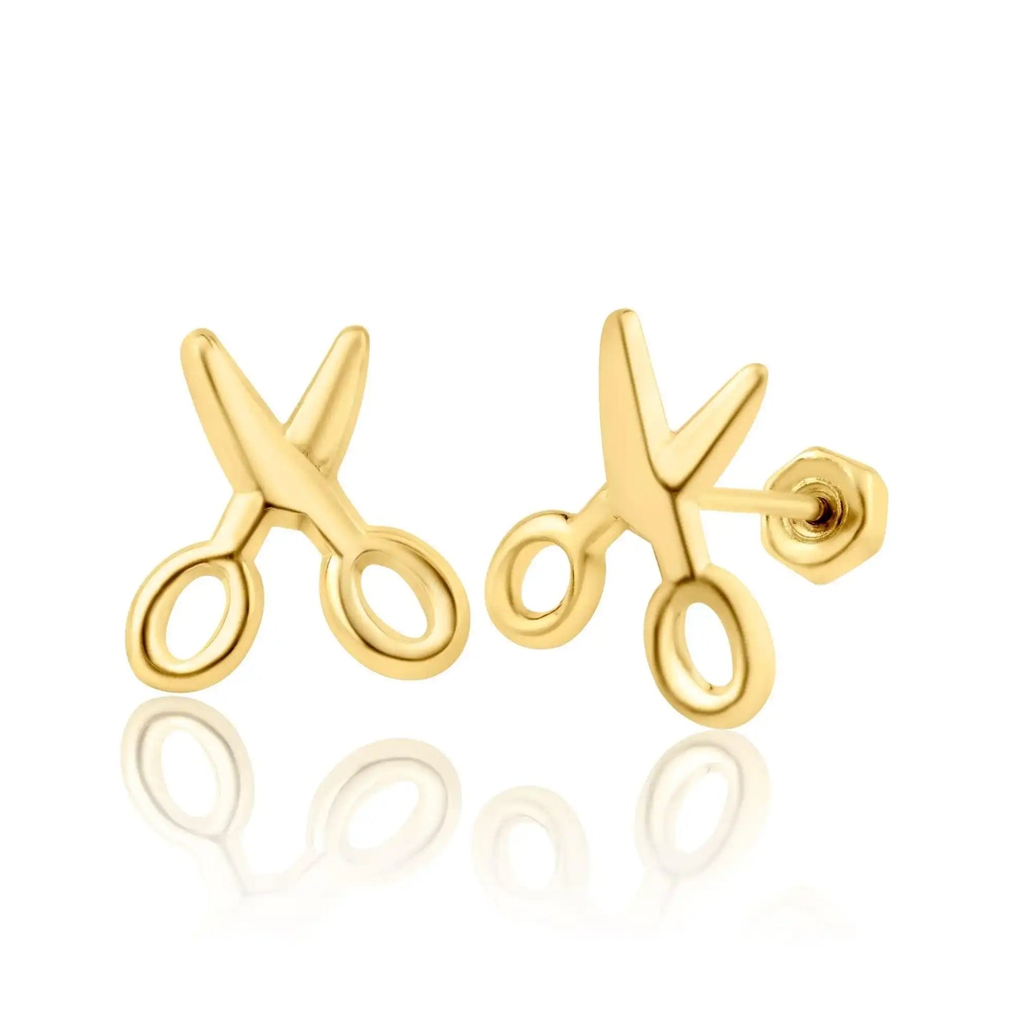 14 Karat Yellow Gold Scissors Stud Screw Back Earring