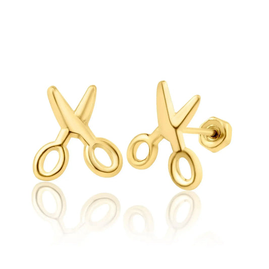 14 Karat Yellow Gold Scissors Stud Screw Back Earring