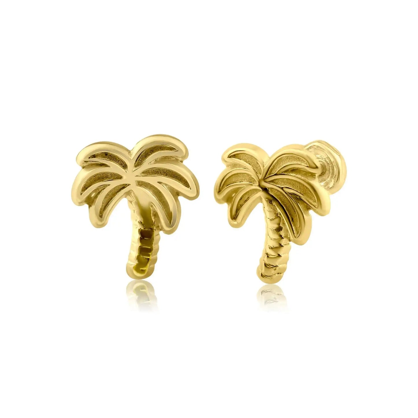 14 Karat Yellow Gold Palm Tree Stud Screw Back Earring
