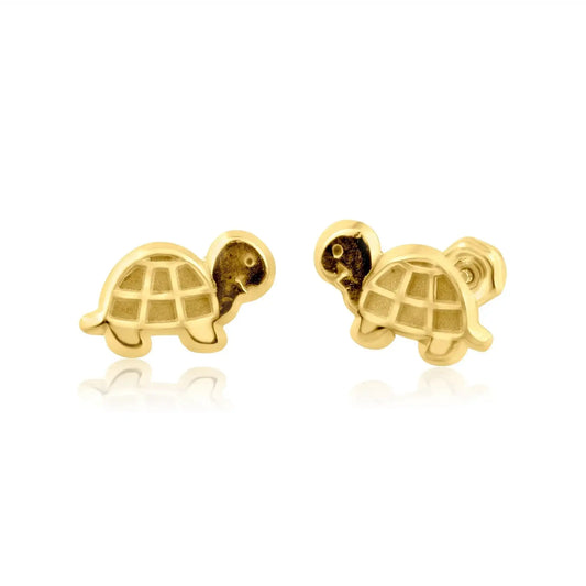 14 Karat Yellow Gold Turtle Stud Screw Back Earring