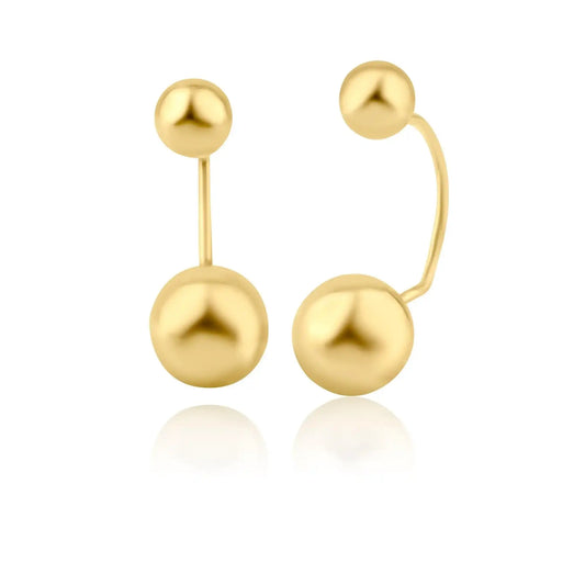 14 Karat Yellow Gold Front and Back Dangling Ball Screw Back Earring