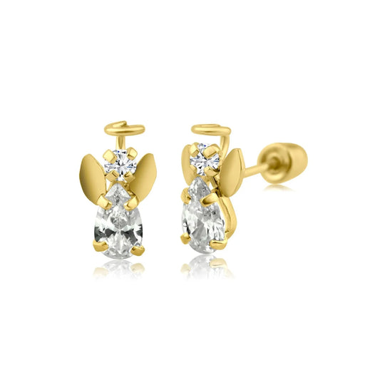 14 Karat Yellow Gold Angel CZ Screw Back Earring