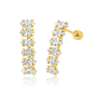14 Karat Yellow Gold Marquis CZ Screw Back Earring
