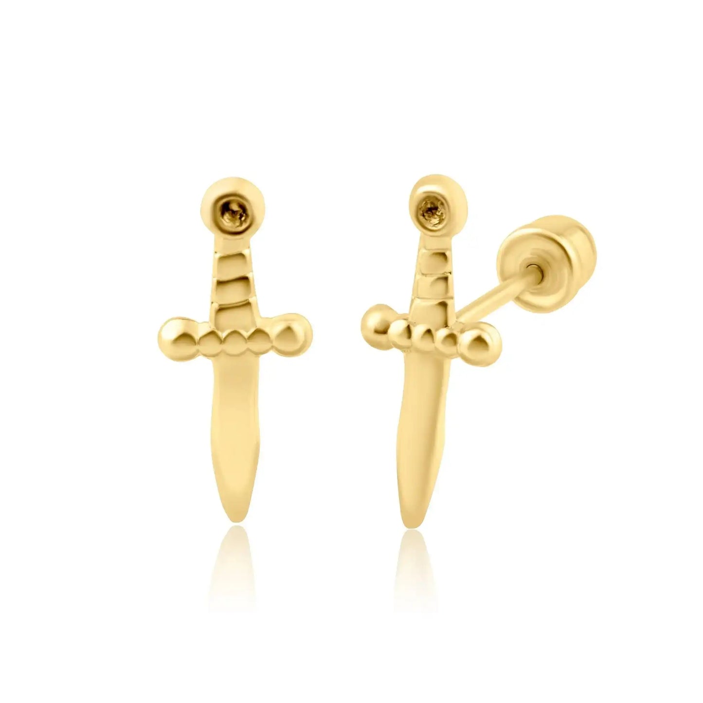 14 Karat Yellow Gold Sword Screw Back Earring