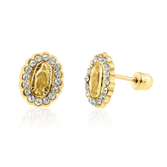 14 Karat Yellow Gold Guadalupe CZ Screw Back Earring