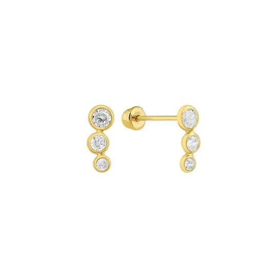 14 Karat Yellow Gold 3 Bubble Drop CZ Screw Back Stud Earring