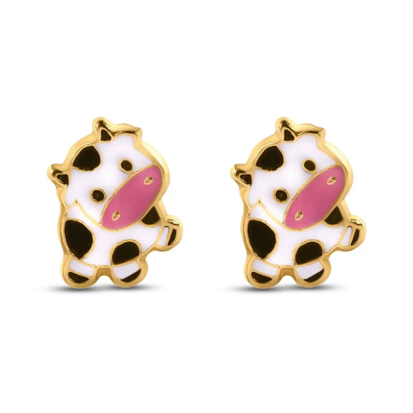 14 Karat Yellow Gold Little Cow Screw Back Earrings
