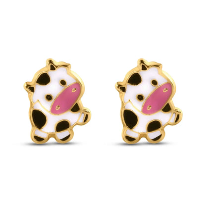 14 Karat Yellow Gold Little Cow Screw Back Earrings