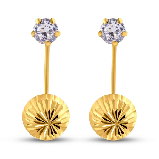 14 Karat Yellow Gold Diamond Cut Clear CZ Telephone Style 4mm Front Screw Lock Earrings