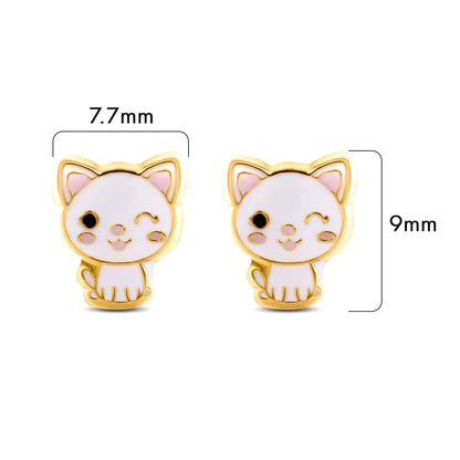 14 Karat Yellow Michi Cat Screw Back Earrings