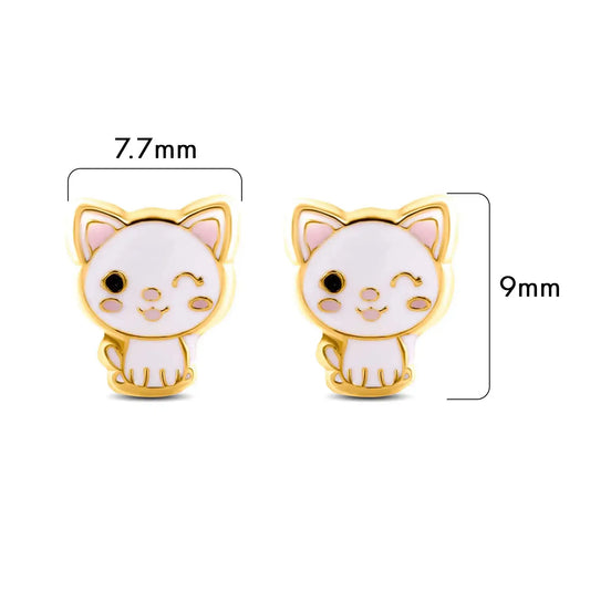 14 Karat Yellow Michi Cat Screw Back Earrings