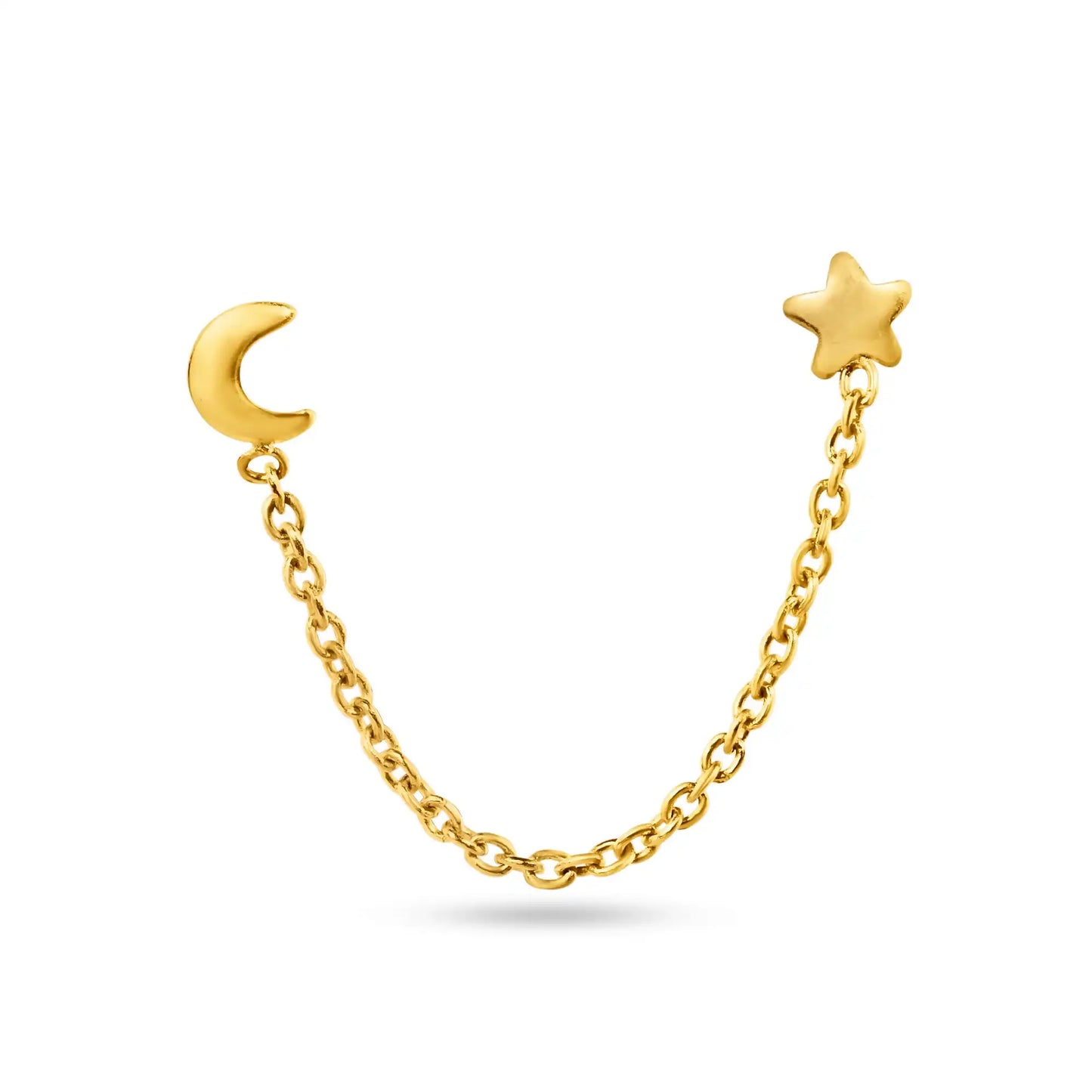 14 Karat Yellow Gold Double Piercing Star and Moon Screw Back Earrings