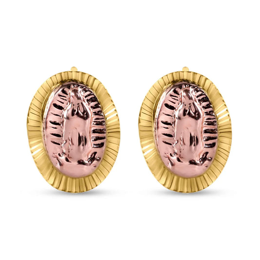 14 Karat Yellow Gold 2 Tone Guadalupe Diamond Cut Screw Back Earrings