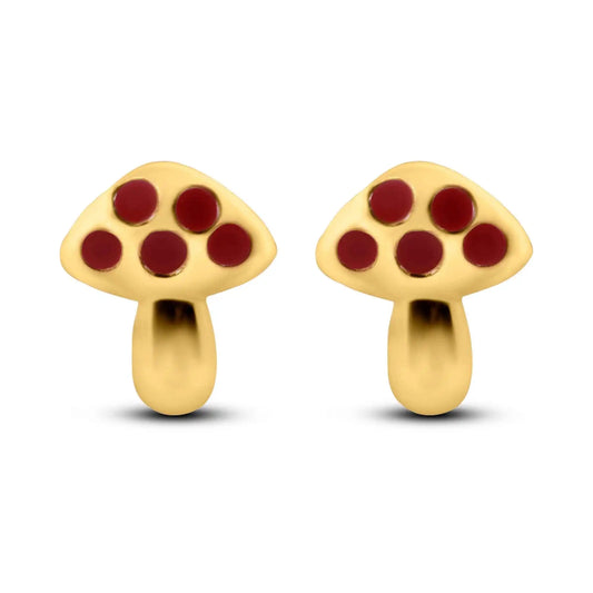 14 Karat Yellow Gold Mushroom Screw Back Earrings